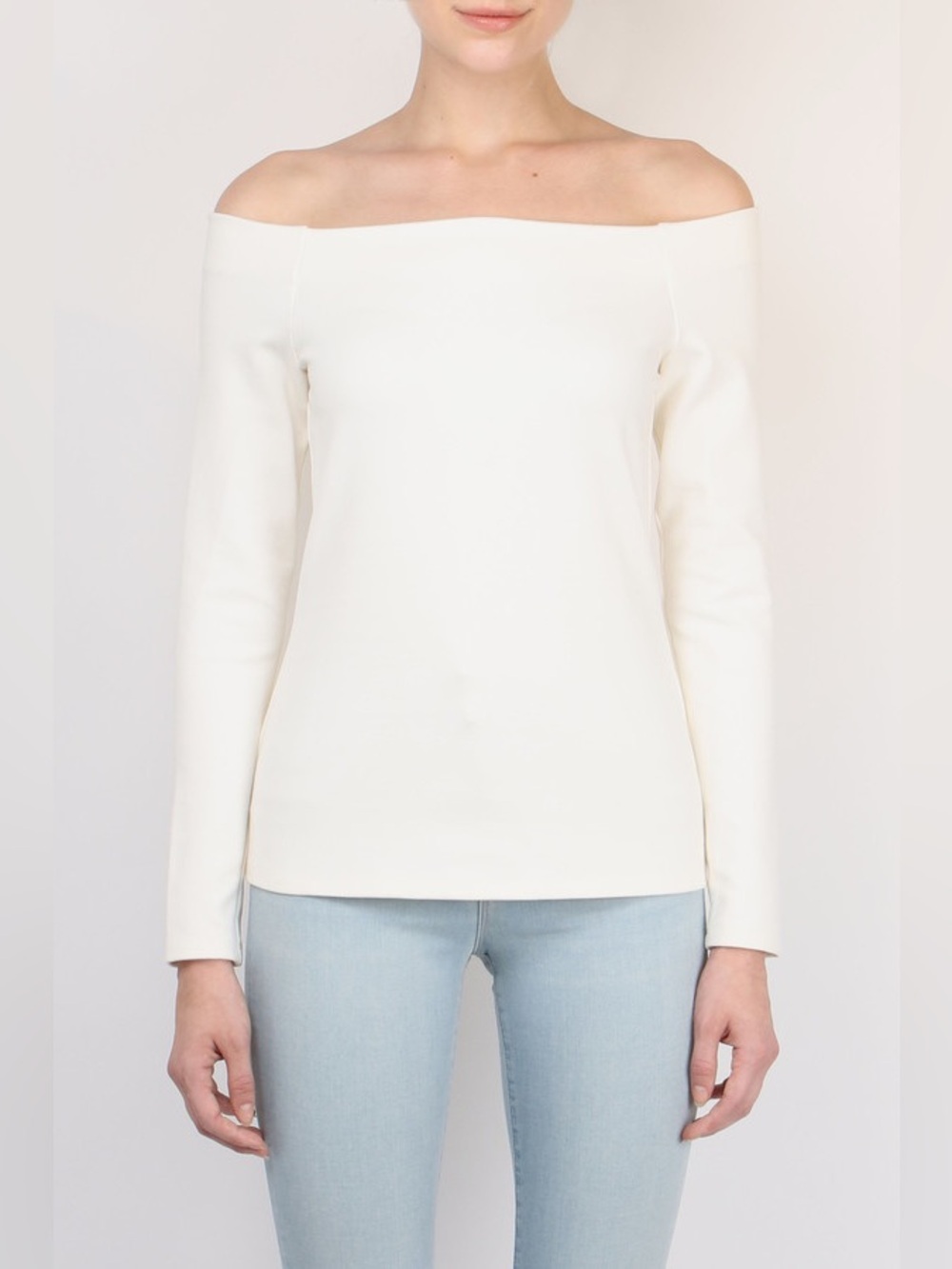 L'AGENCE Cynthia Off-the-Shoulder Cream Knit Sweater